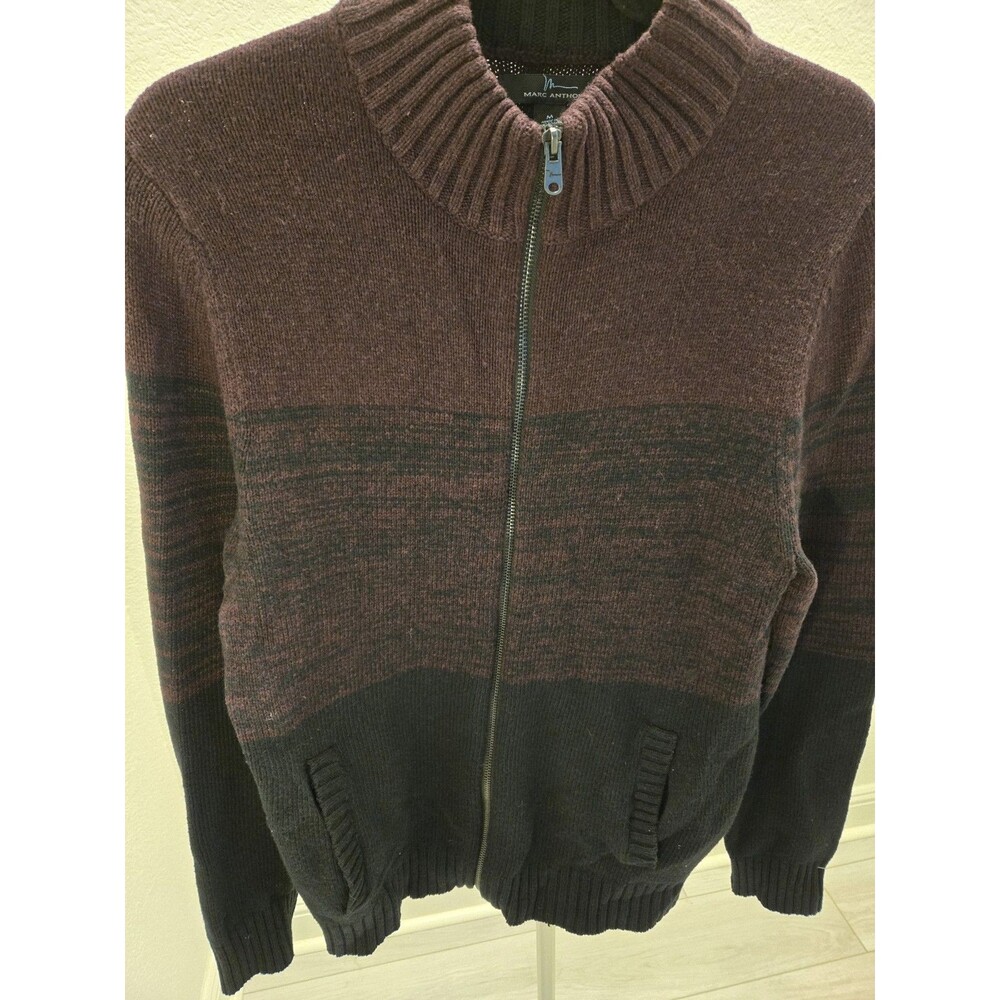 Marc Anthony Full Zip Mock Neck Block Burgundy Black Cardigan NWOT M Men's